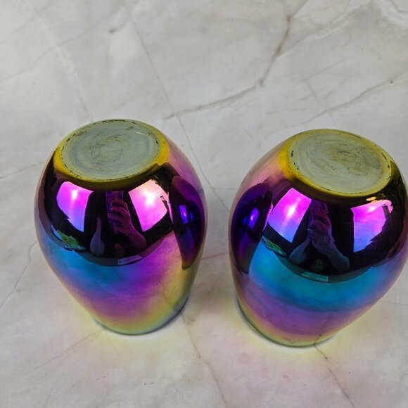 Rainbow Fusion Stemless Wine Glasses Set of 2 Glass Mirror Reflective Glass - Picture 3 of 6